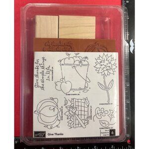 Stampin Up! Wood-Mounted Rubber Stamp Set Give Thanks Thanksgiving Fall Autumn